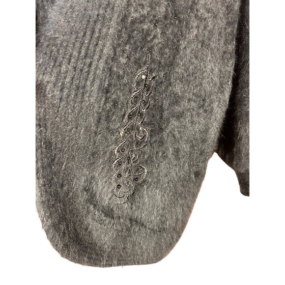 Lee Sands Black Cardigan XL (est) Angora blend Embroidered Old Money Mob Wife - Picture 9 of 13